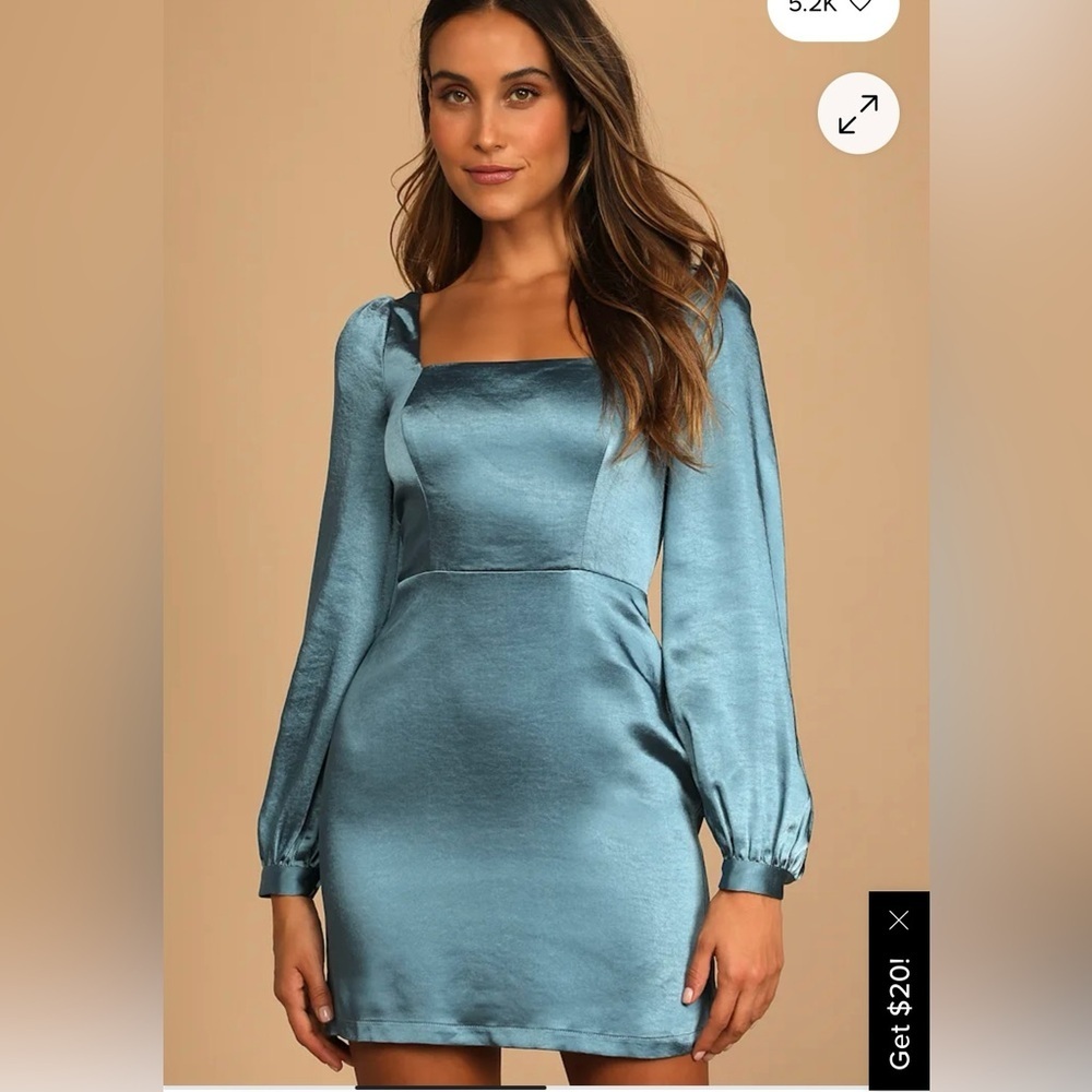 Lulu's Elegant Long Sleeve Satin Dress in Blue - Picture 2 of 10